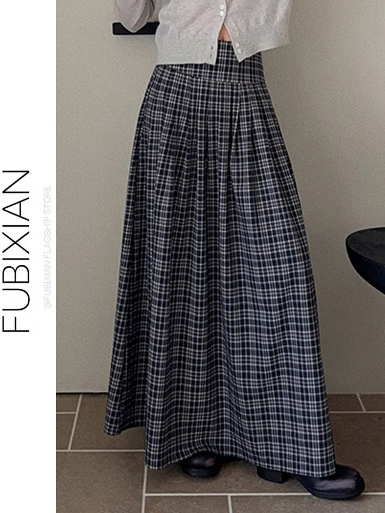 

High Waist Plaid A-Line Skirt Korean Sle Women's Design Versatile Vintage f-length Slimming Umbrella Skirt Summer Lazy S...