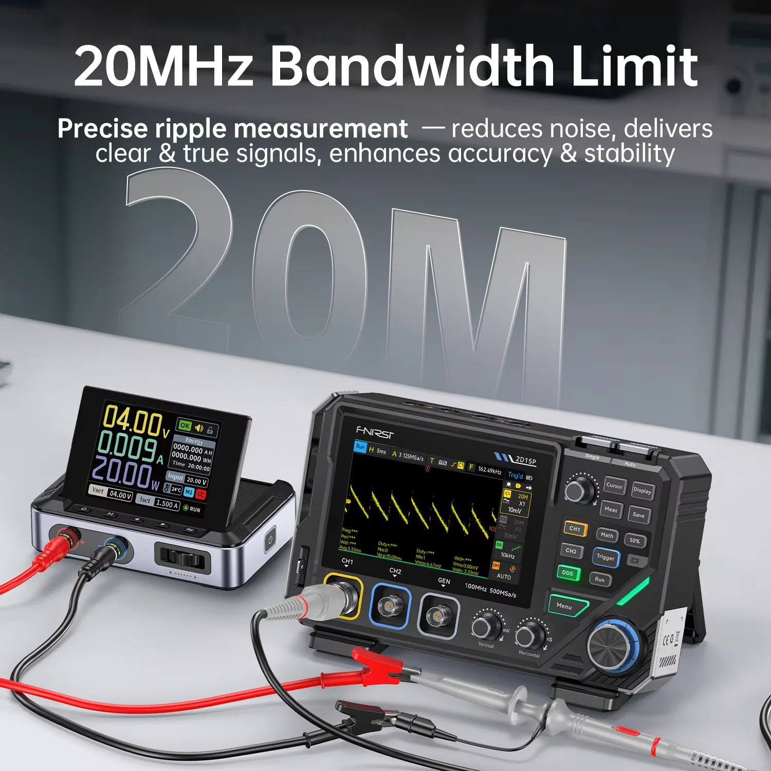 FNIRSI 2D15P Touchscreen Oscilloscope 3 in 1 Multimeter Signal Generator 2CH 100MHz 500MSa/s 20000 Counts Electrical Tools