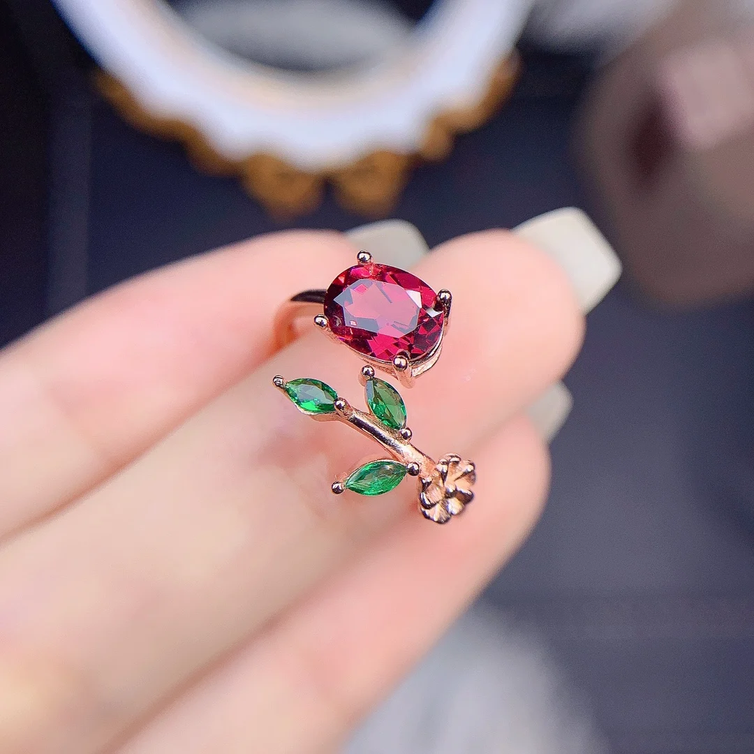 

FS Inlay 6*8mm Natural Garnet Ring for Women S925 Sterling Silver Fine Fashion Charm Weddings Jewelry MeiBaPJ With Certificate