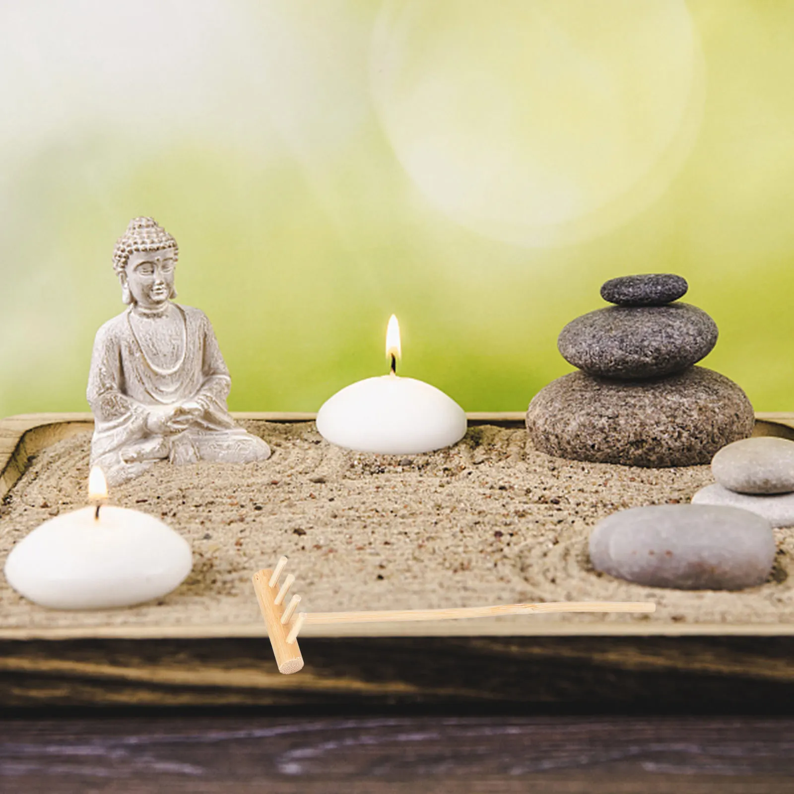 3 stuks Mini Bamboe Zand Smoothing Harken Decoratieve Desktop Meditatie Harken Zand Tafel Accessoires Creatieve Zen Hark Set