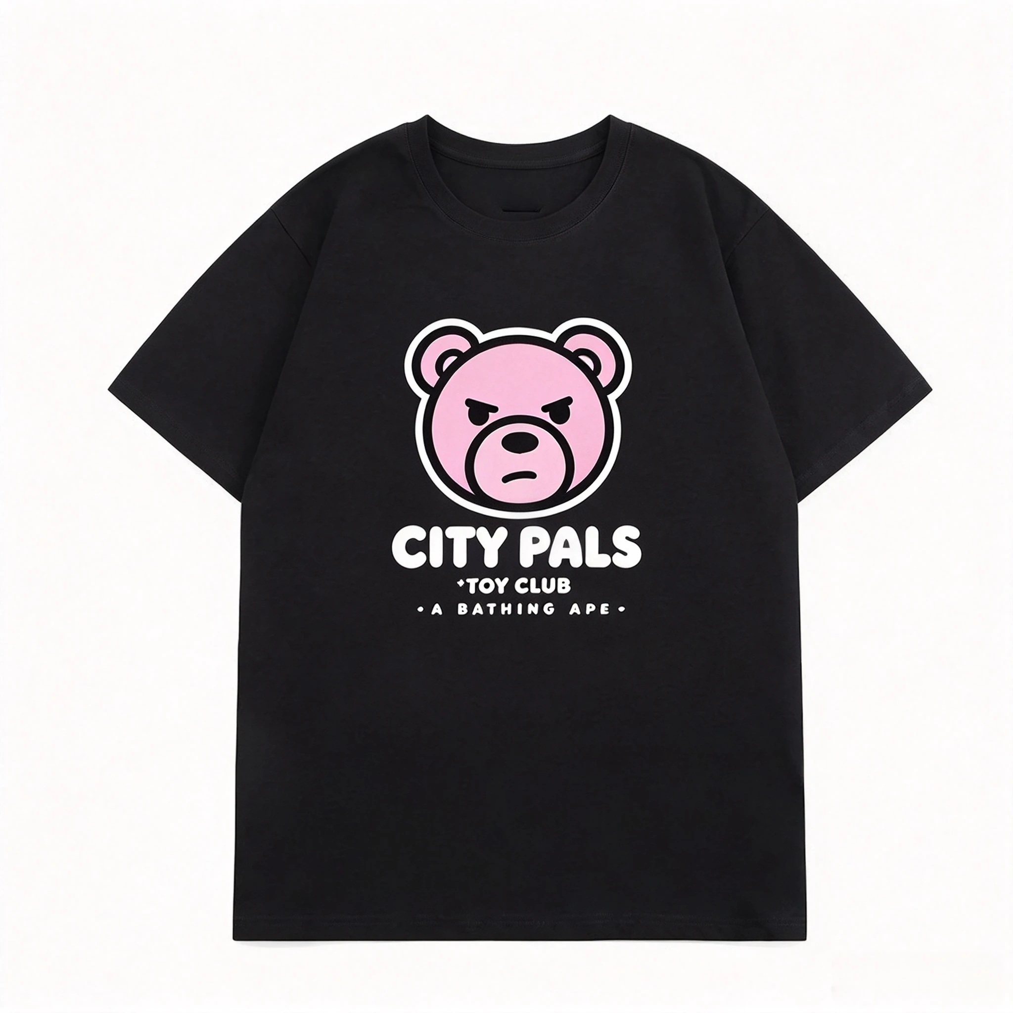 Trendy Y2K Angry Pink Bear Head Cartoon Letter Art Print Unisex Graphic Tee 2026-2027  Summer Streetwear Tshirt