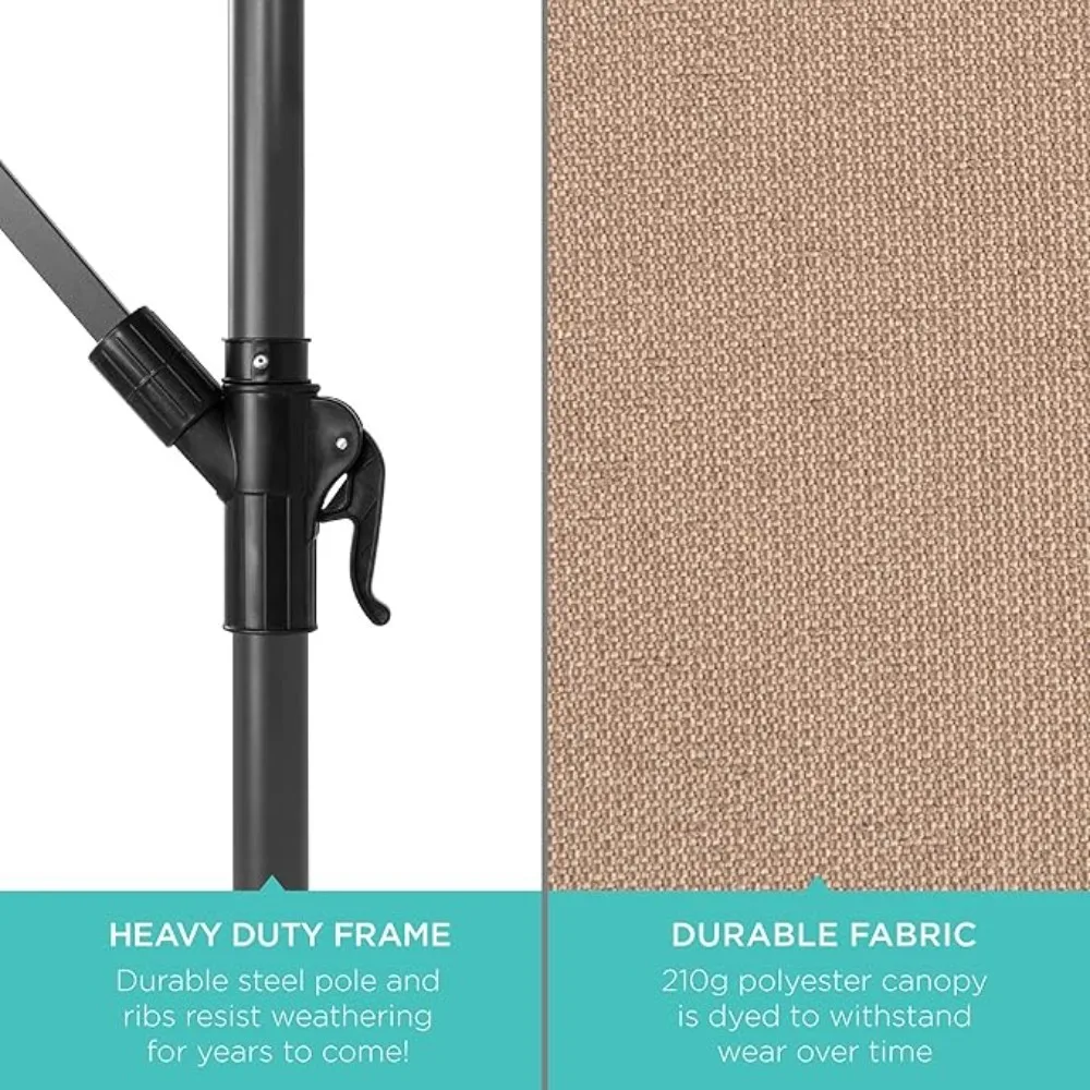 10 Fuß Solar-LEDO-Ffset-Hängeschirm mit einfacher Neigeinstellung und 8 Rippen für Hinterhof, Pool, Rasen und Garten, Terrassenschirme