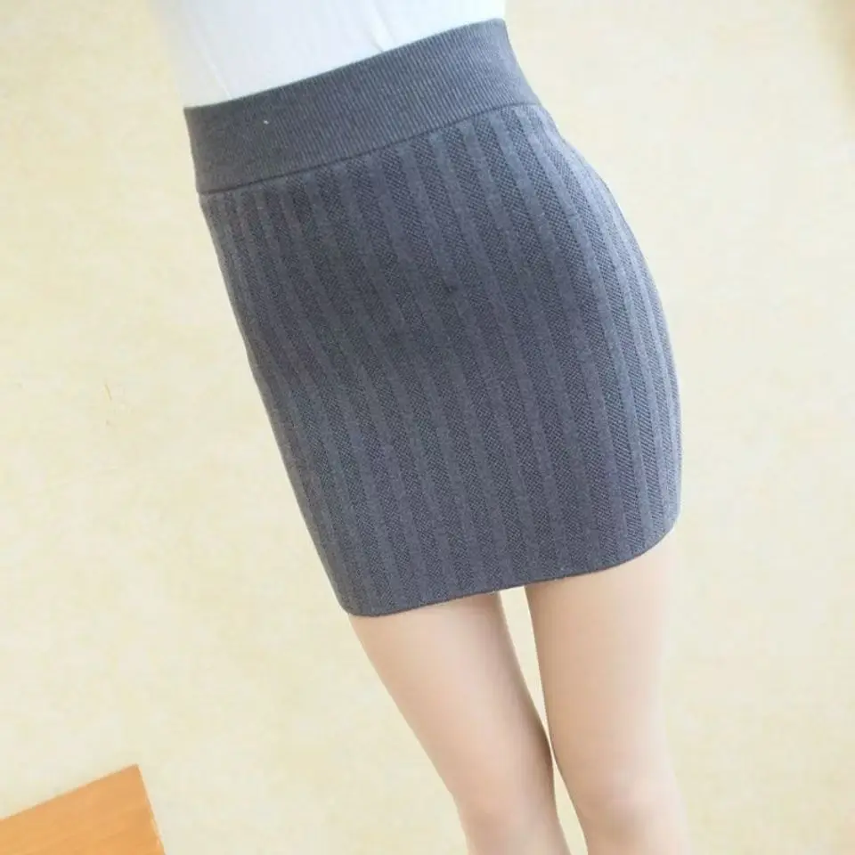 الخريف الشتاء محبوك تنورة المرأة شريط ضيق رقيقة Bodycon التفاف تنّورة مجسّمة مثير نادي حفلة قصيرة تنورة صغيرة أسود أحمر رمادي #6