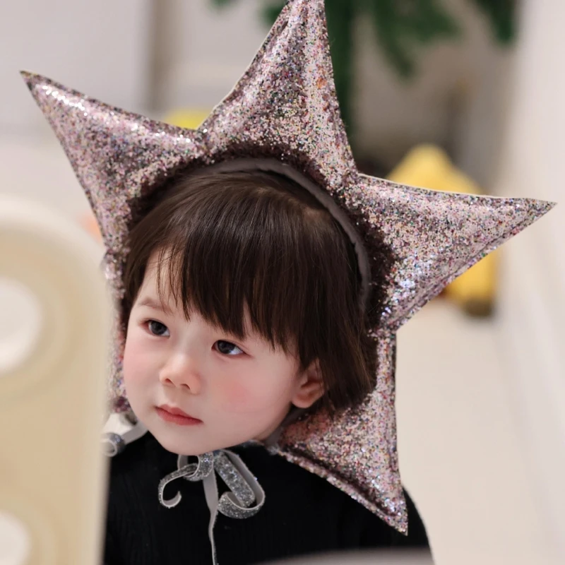 Handmade Glittered Star Headbands Hat Girl Crown Headwear Clip Crown Glittered Photo Props Halloween Party