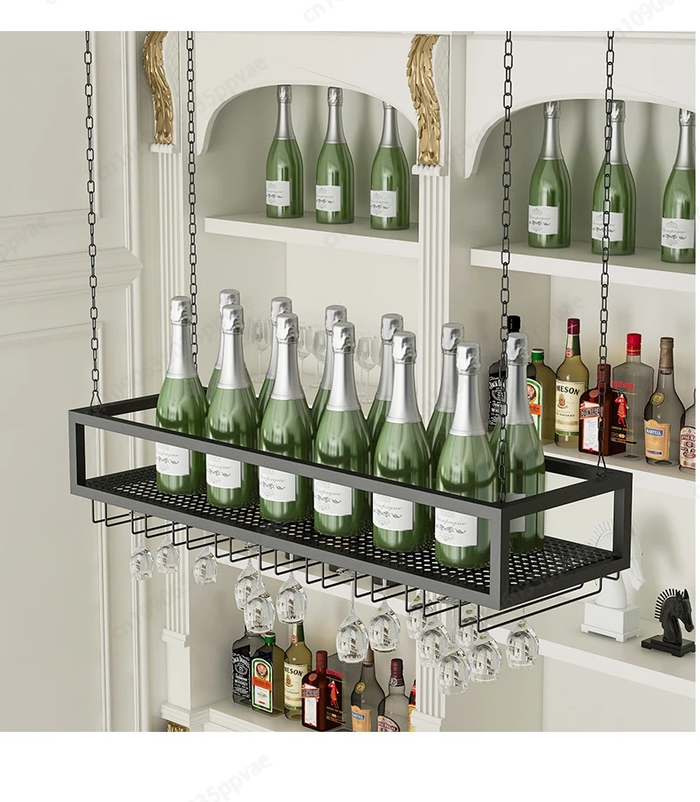 Retro Hanging Goblet Wine Rack Ceiling Adjustable Wine Glass Rack Wrought Iron Hanging Wine Bottle Wine Glass Rack 100/120/150cm