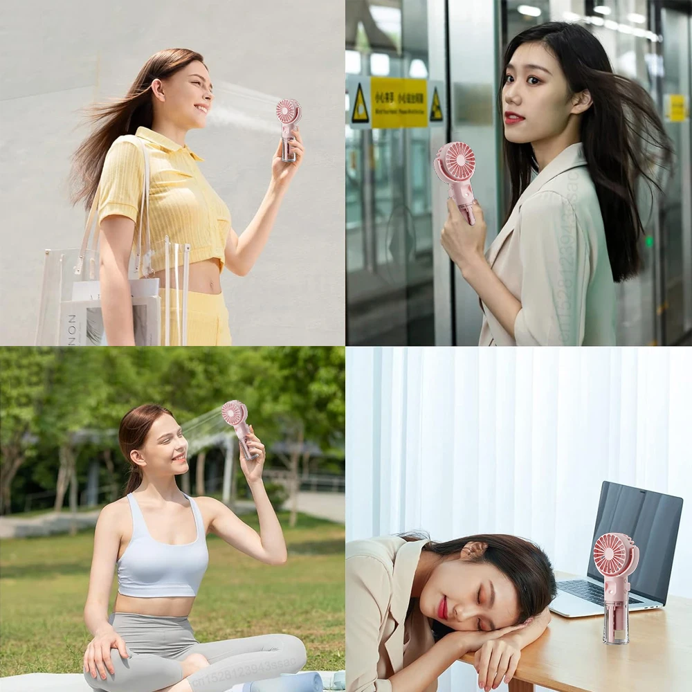 Portable Humidifier Fan Handheld Mini Portable Fan with Water Mist USB Rechargeable Small Hand Fans