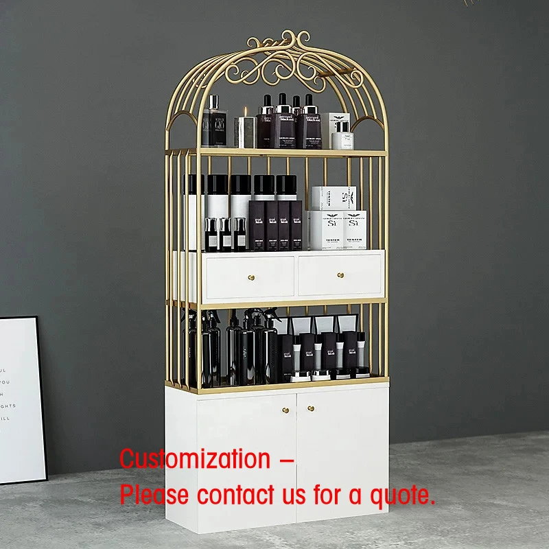 custom.Golden Cosmetics Display Cabinet Organizer Modern Makeup Display Stand Furniture Hair Salon Beauty Salon