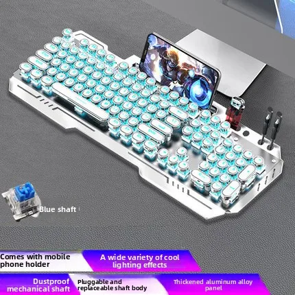 

Механическая игровая клавиатура K831 в стиле ретро-панк с гальваническим покрытием, RGB-подсветкой и зелеными переключателями, подключаемая к ПК