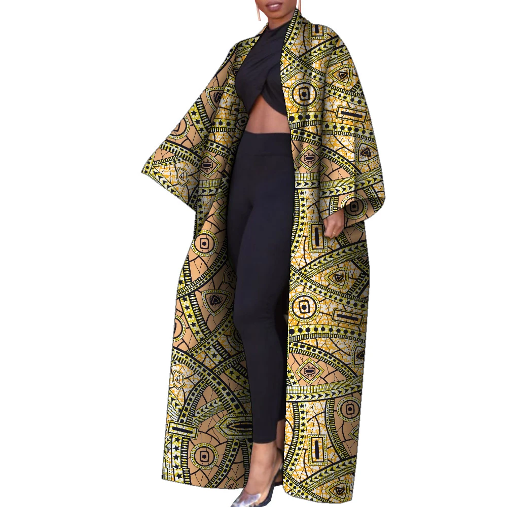 Casual African Coat for Women Fashion Long Trench Dress African Print Clothing Female Long Sleeve Outwear Overcoat WY9157