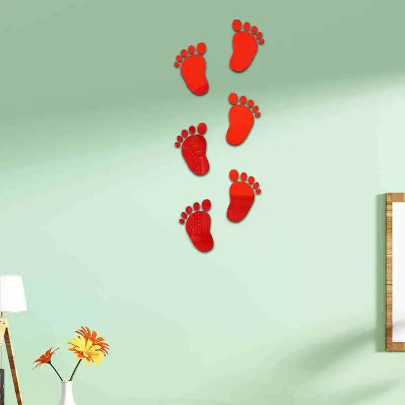 36PCS Small Feet Acrylic 3D Wall Mirror Wall Stickers Self-adhesive Baby Footprints Living Room Bedroom Wall Decorations