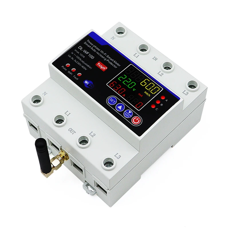 380V 100A Tuya WiFi Smart Bi-Directional Energy Power kWh Meter Auto-Reclosing Over Under Voltage Protector 3 Phase 4 Wire
