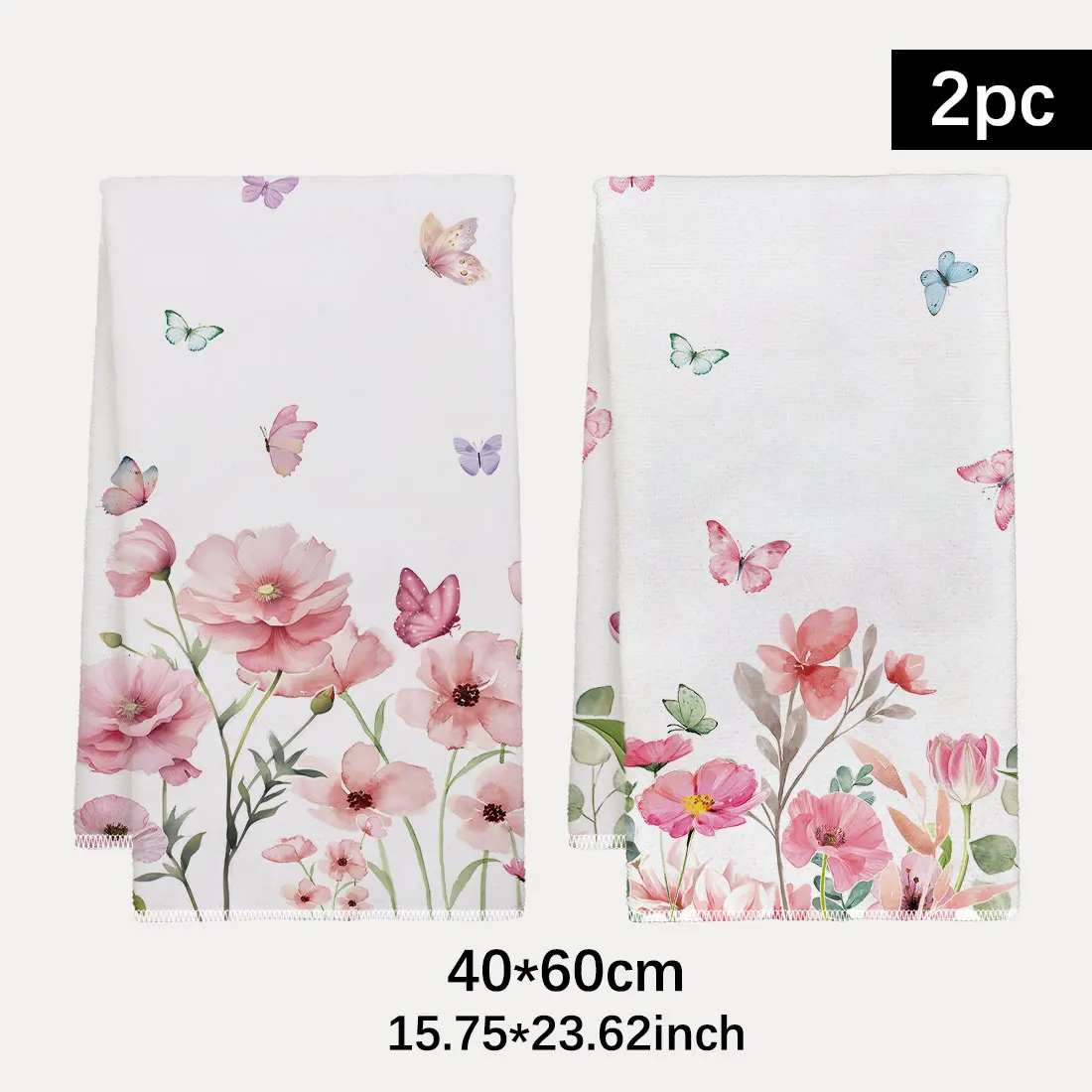 2pcs 40x60cm Spring Pink Butterfly Flowers Dishcloth Tea Towel Kitchen  Flowers Cleaning Wash Cloth Gifts