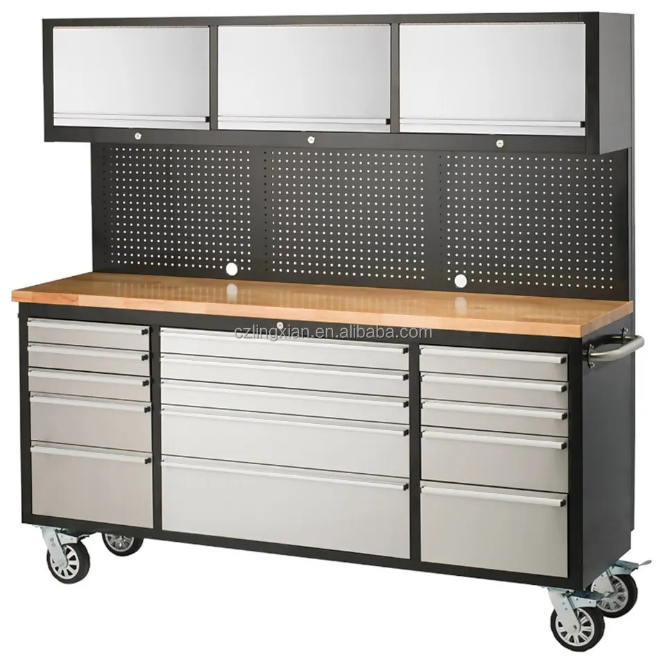 72in Garage Workstation Stainless Steels Tool Storage Trolley Tool Cabinet For Garages Or Workshops