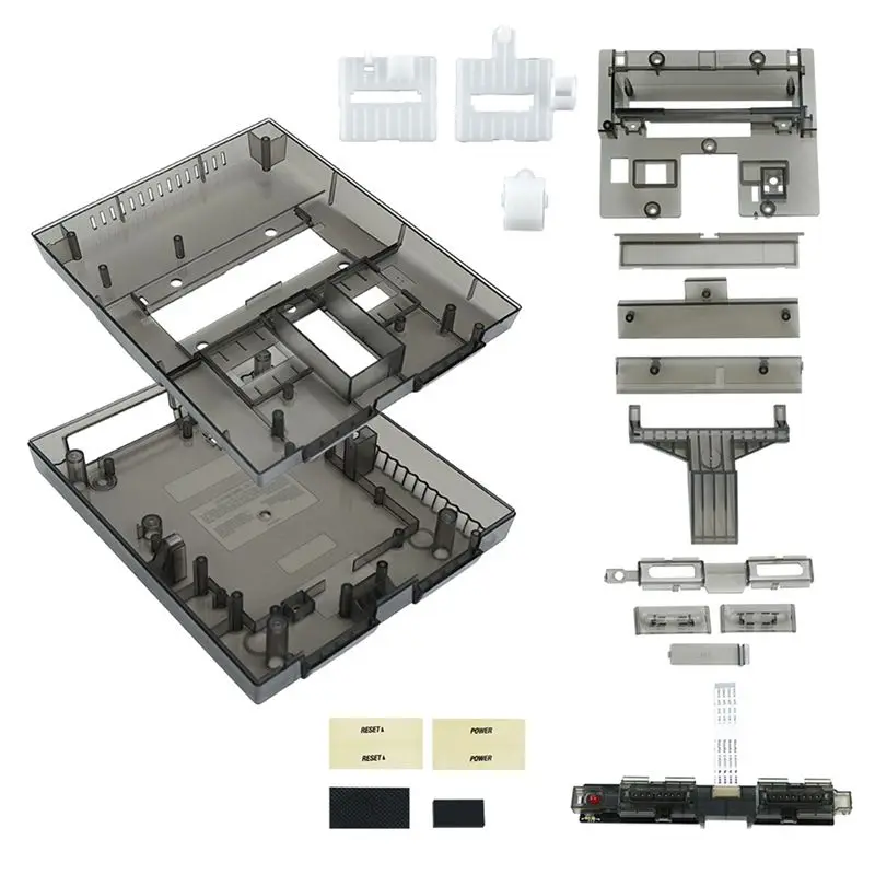 abzz-retro-gaming-console-replacement-shell-case-for-for-snes-sfc-us-version-translucent-case-transparent-black
