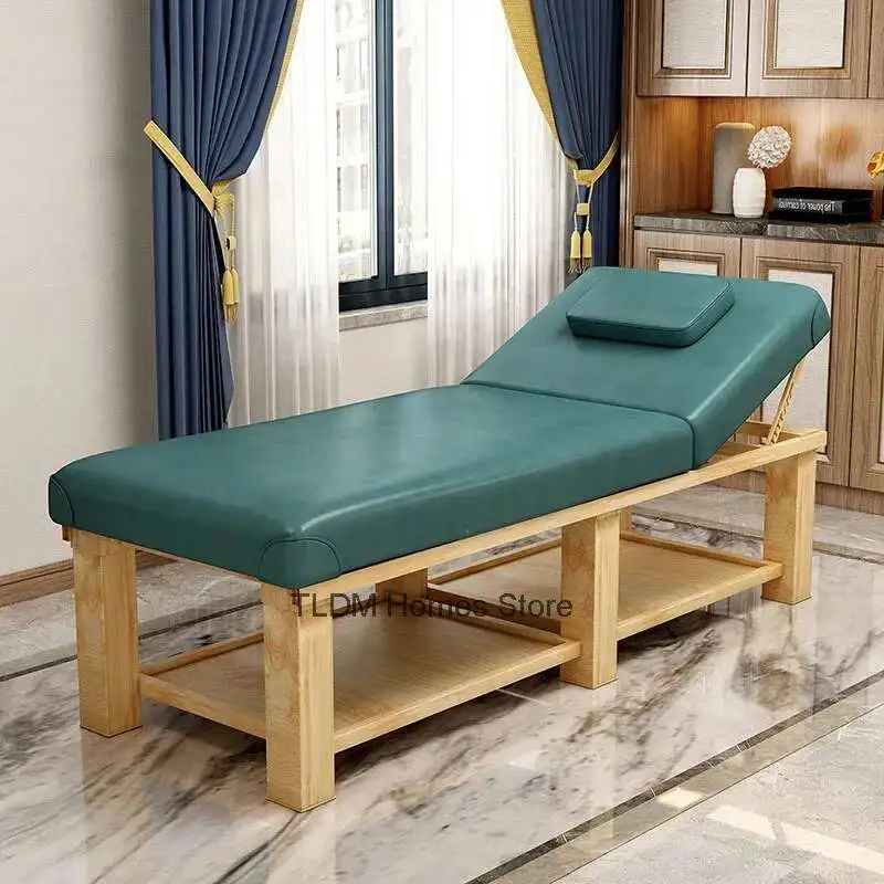 

Modern Solid Wood Folding Massage Tables Aesthetic Stretcher Portable Body Massage Beds Minimalist Home Moxibustion Therapy Bed