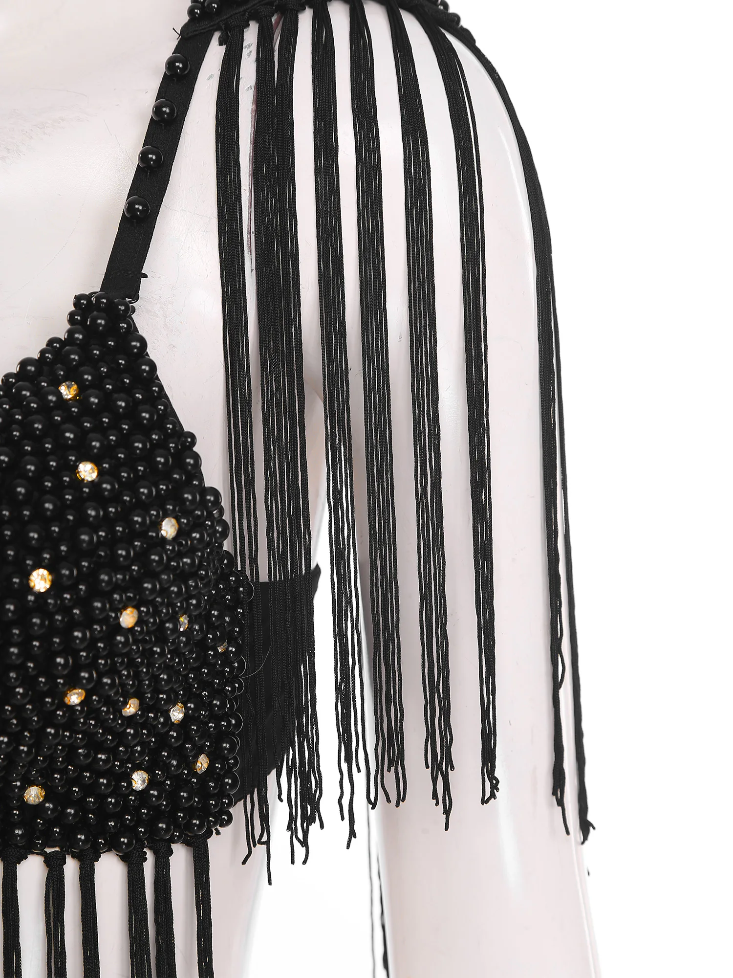 المرأة الرقص الشرقي هامش الصدرية كل انحاء البلاستيك الخرز شرابة تقليم دفع ما يصل الصدرية مع لوحات الكتف اللاتينية ملابس رقص الطرف