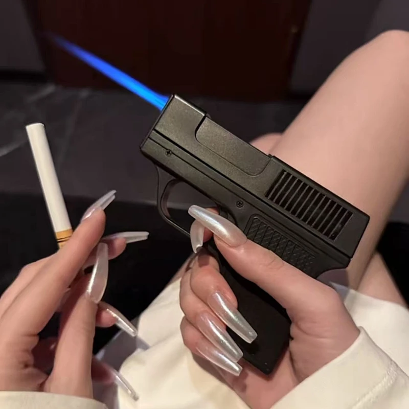 

Windproof 10 Cigarette Box Gun Style Inflatable Lighter Outdoor Portable Butane Cigarette Box Smoking Accessories Men's Gift