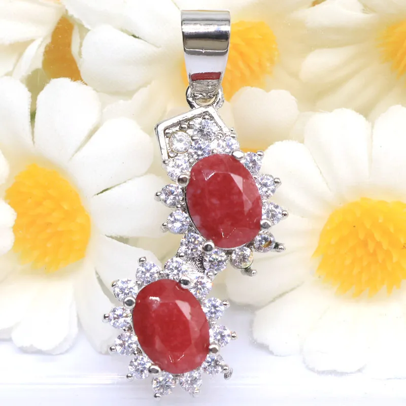Buy 5 Get 1 Free 34x13mm 3.5g Real Green Emerald Red Ruby Blue Sapphire CZ Women Present Silver Pendant