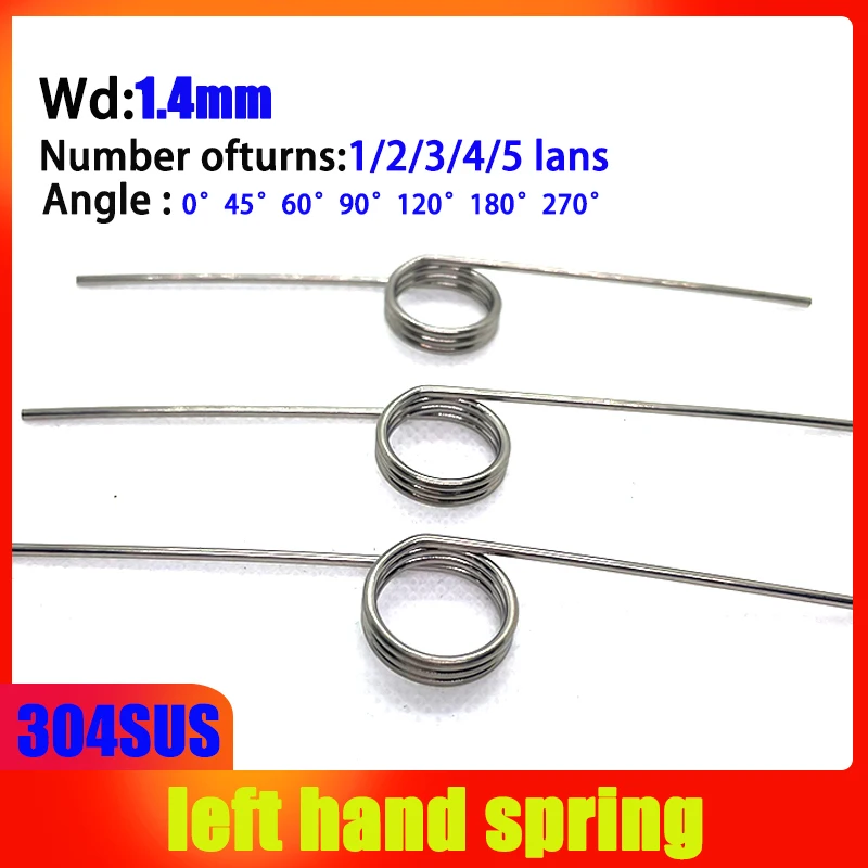 304SUS Wire Diameter 1.4mm Left Torsion Spring Return And Reset V-shaped Spring Left Rotation Spring Laps1/2/3/4/5lap 5PCS