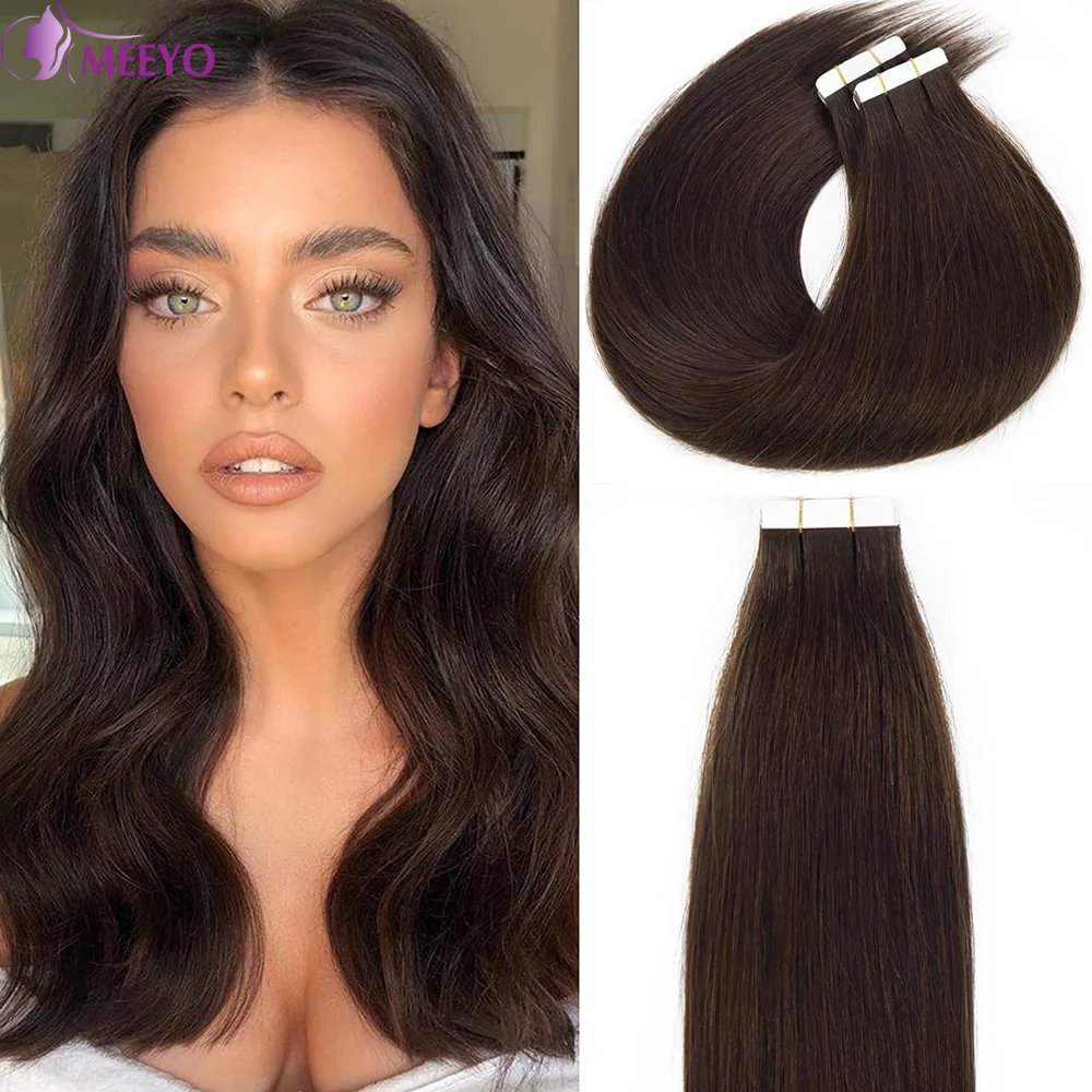 Plester lurus dalam ekstensi rambut rambut manusia coklat #2 rambut manusia asli Brasil pita rambut tak terlihat dalam ekstensi untuk wanita