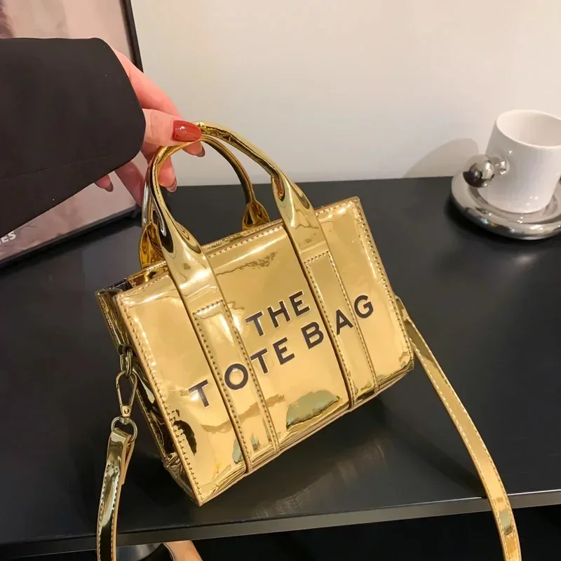 Bolso de mano con estampado de letras para mujer, bandolera pequeña con cara brillante, Popular, a la moda