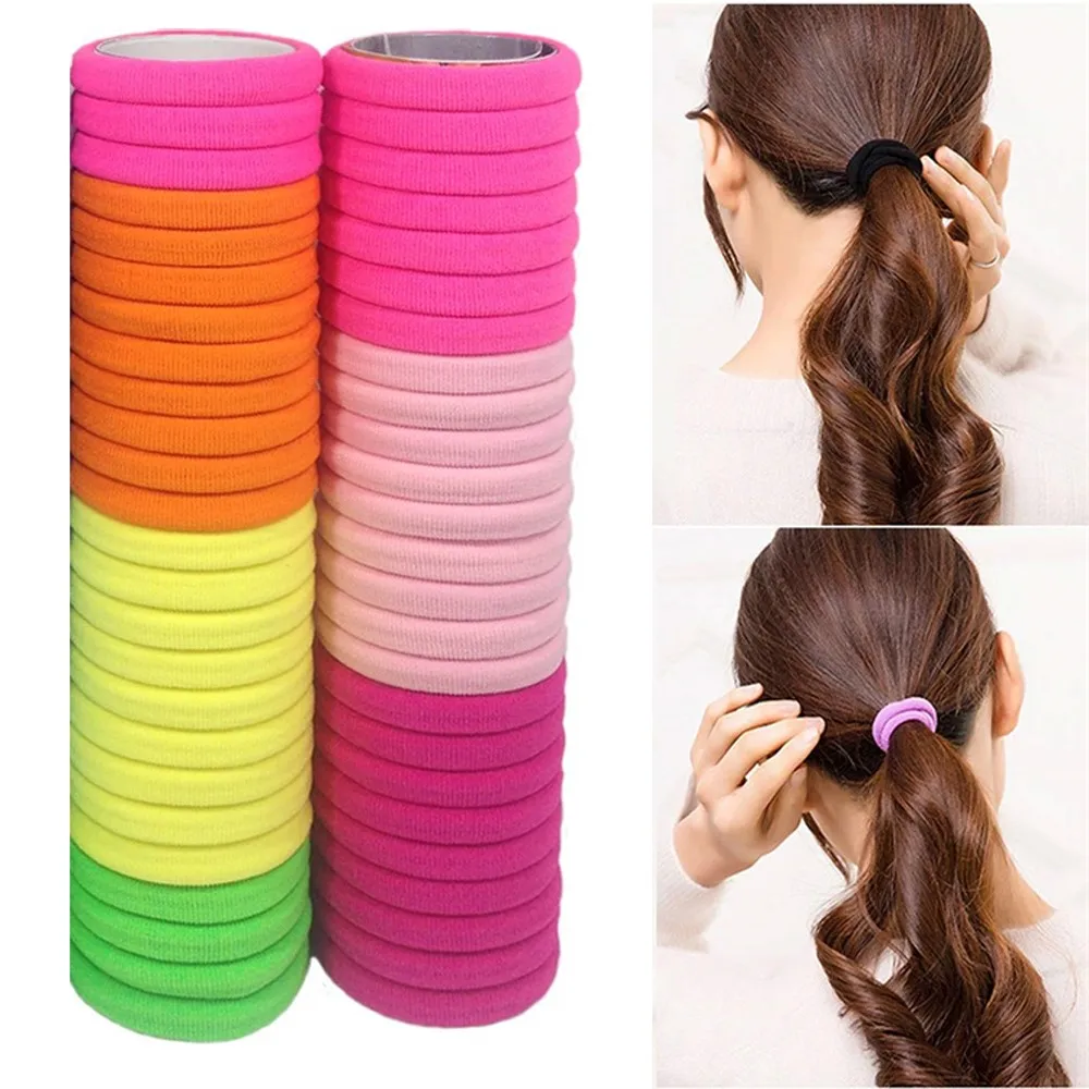 50Pcs/Lot Colorful Women Ponytail Holder Rubber Band Scrunchie Rubber Band Headband For Girl Kid Fashion Pigtails Accessories