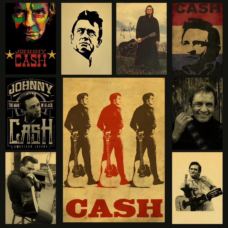 Affiche de chanteur de musique Johnny Cash Country vintage, autocollant d'art auto-adhésif, papier imperméable, décoration murale de chambre, café et bar