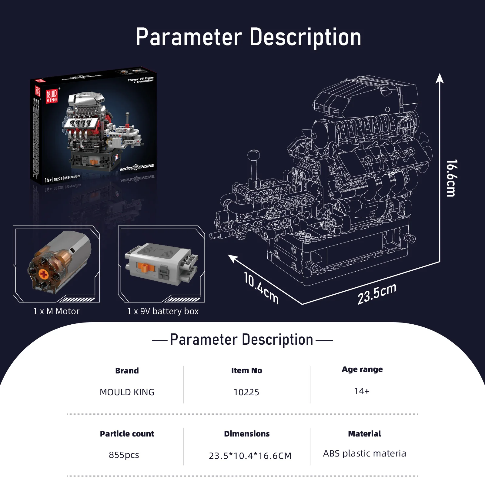 Mould King 10225 V8 bloques de construcción de motor modelo de Motor de simulación serie Motor de potencia caja de batería AA niños adultos juguete para regalo 855 Uds