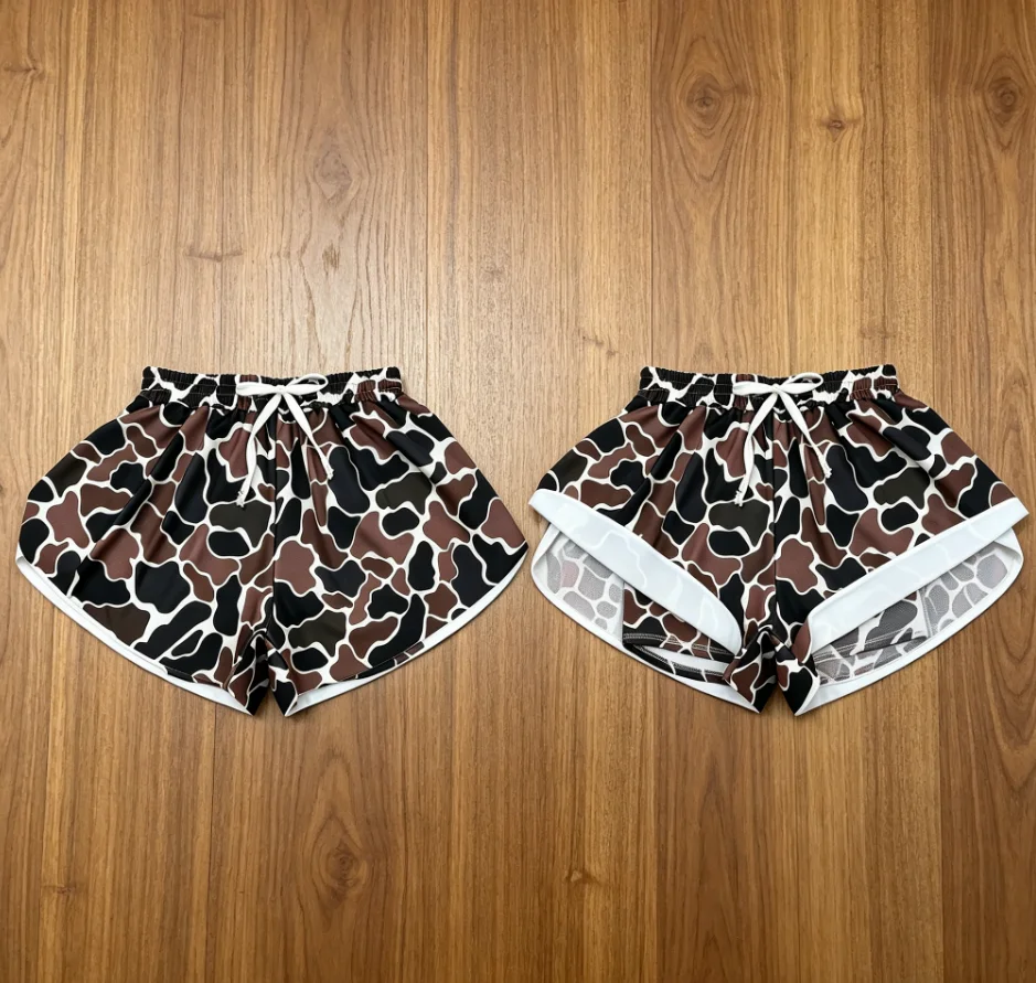 Wholesale Adult Woman Athletic Clothes Yoga Clothing Women Girls Active Ruffle Adjustable Camo Print Shorts