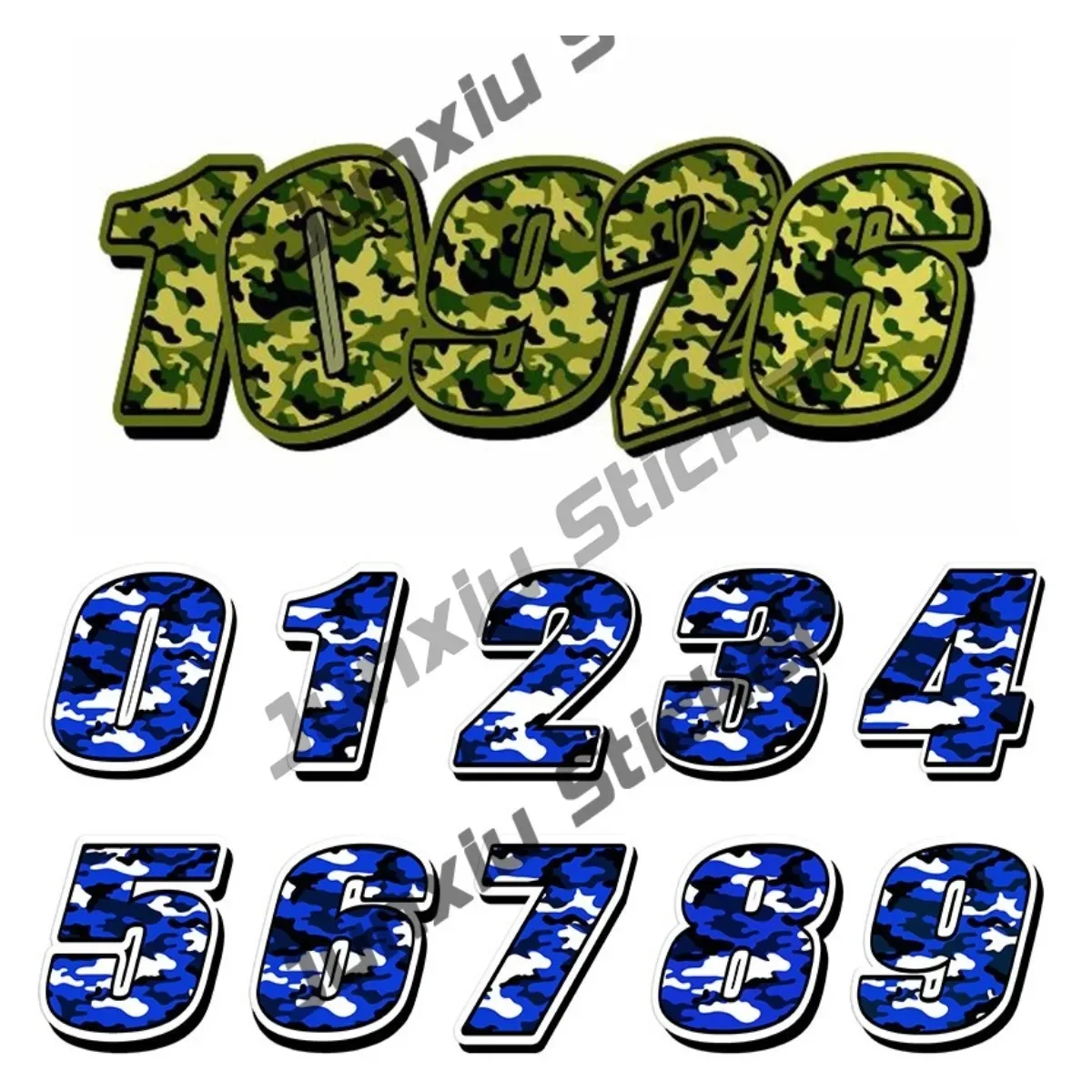 

Racing Numbers 0123456789 Vinyl Camouflage GREEN Blue Stickers Accessories for Car Motocross ATV BIKE Decor Waterproof Decal