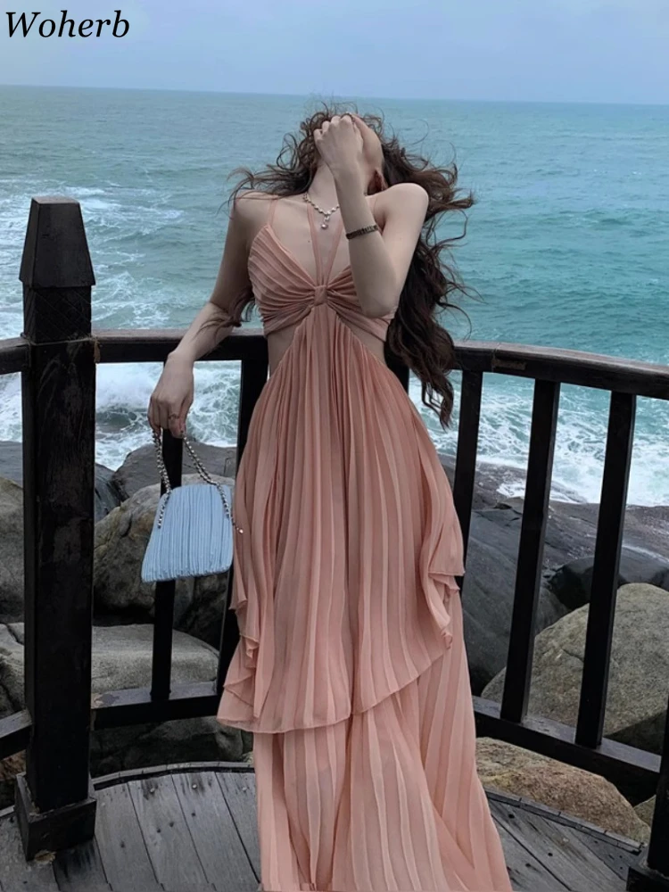 

2025 Vestidos De Mujer Sexy Halter Irregular Dresses Women's Clothes Tunic Sleeveless Summer Robe Femme Backless Maxi Slip Dress