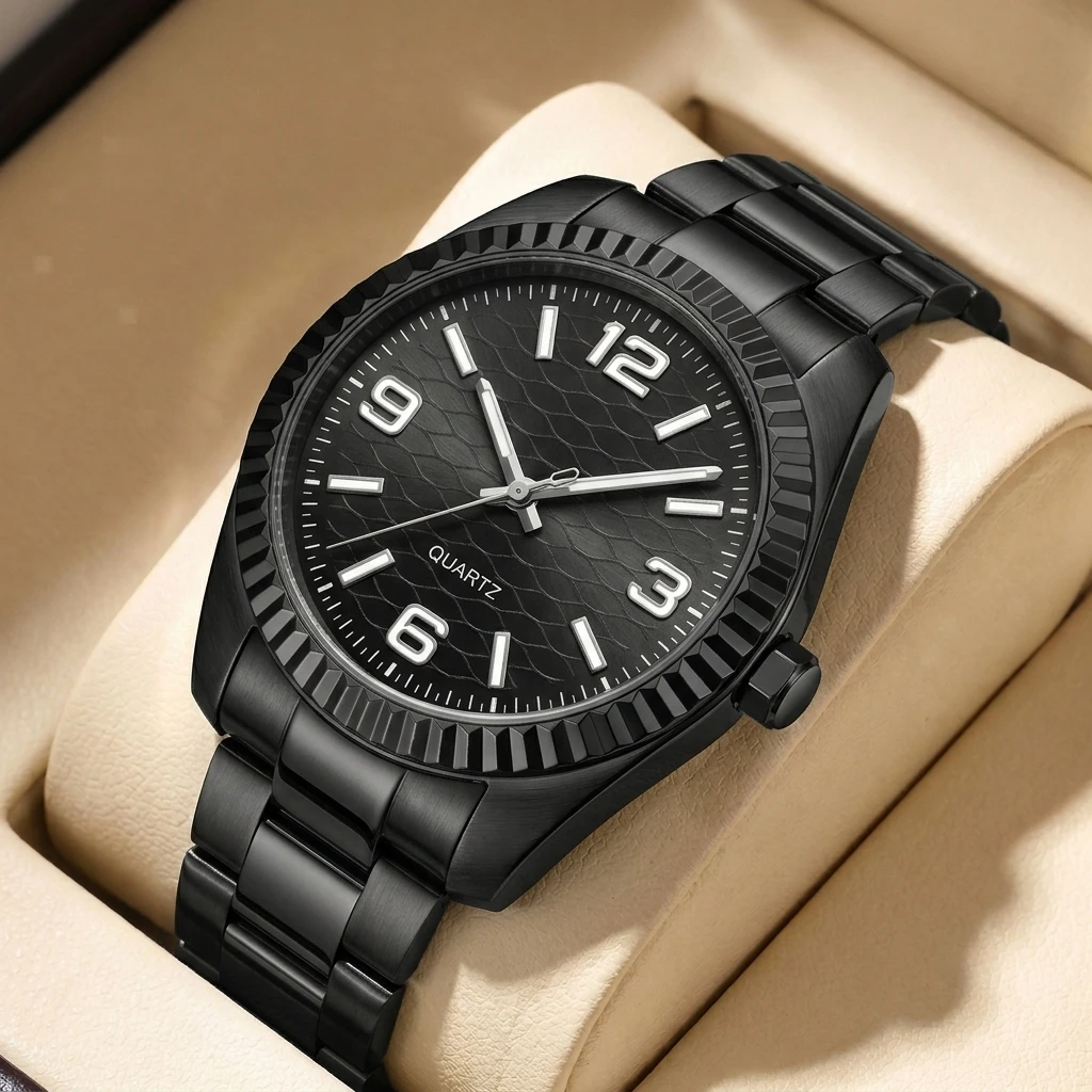 1pc Simple and Stylish All-Black Metal Watchband Quartz Watch for Men, Daily Commuting, Trendy and Versatile Style