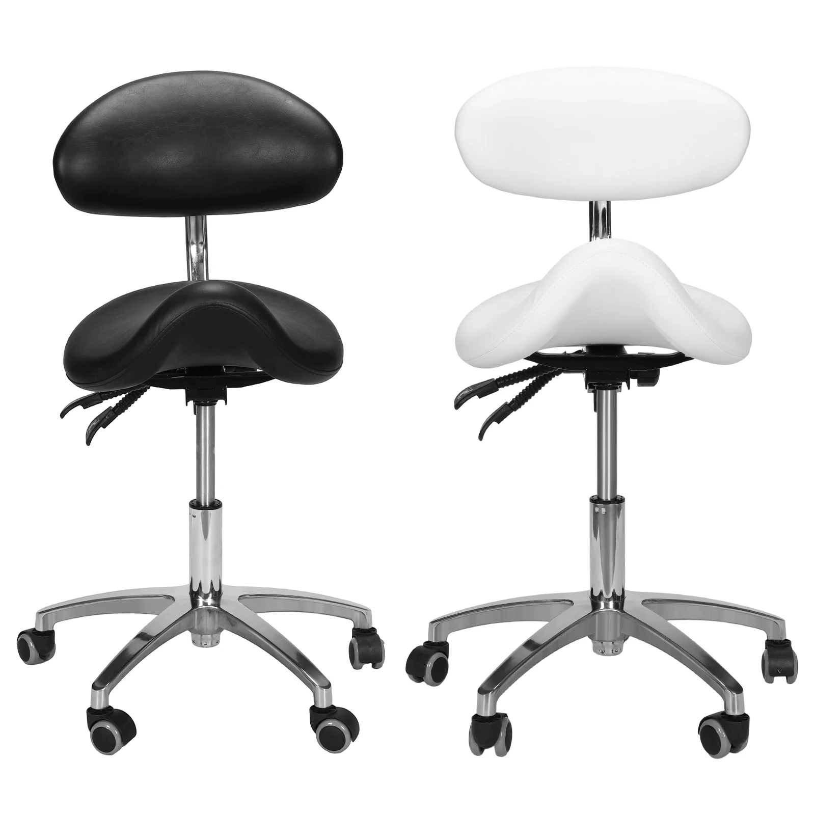 

Стул-седло на колесиках с поддержкой спины, регулировка высоты 19.93-21.65 дюймов, для дома, офиса, салона, спа, кухни, тату-салона