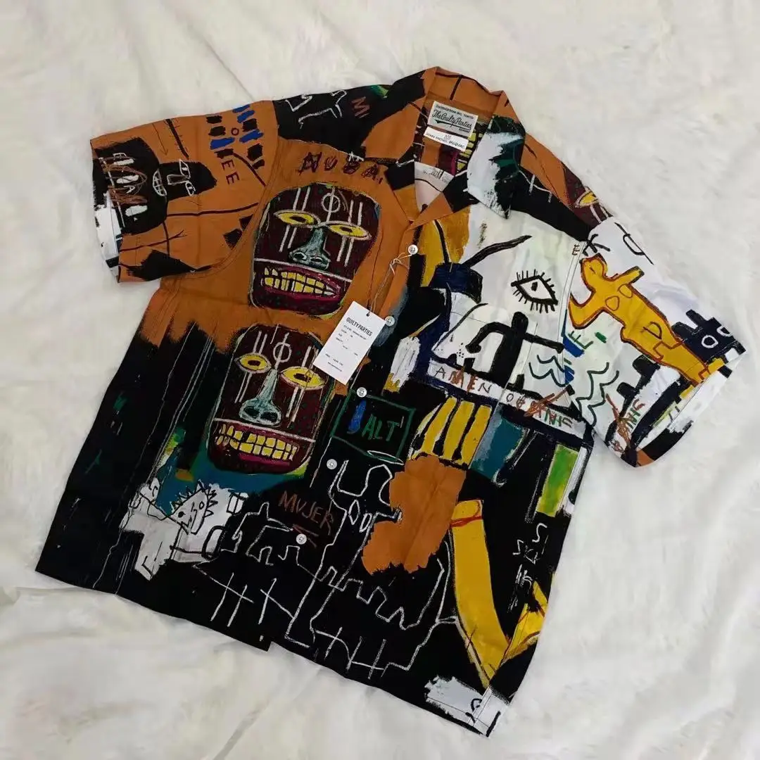 

WACKO MARIA Graffiti Loose Fit Short Sleeve Men's Shirt Collaborative Work Summer Style Casual Fashion Japanese Trend