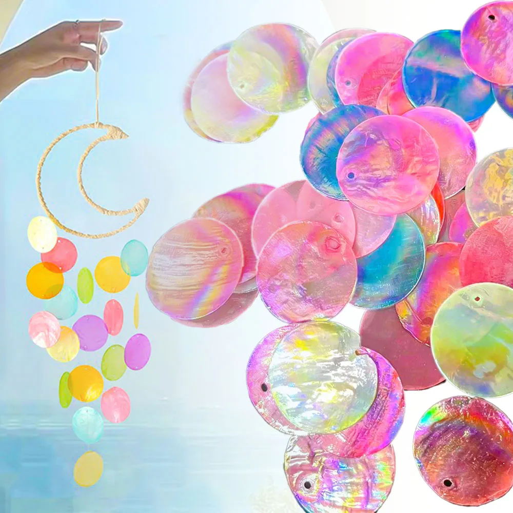 Tranches de coquillage rondes et plates de 25mm, 10 pièces, avec trous, breloques en coquillage naturel, coquilles Capiz, luminaire à monter soi-même, cloches éoliennes, artisanat d'art