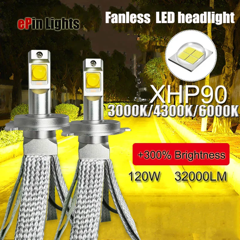 

2 шт. светодиодные лампы для фар H4 H11 H8 HB3 HB4 H7 HIR2 D2H 3000K 4300K светодиодные фары XHP90 6000K авто противотуманные фары 130 Вт 12 В-24 В