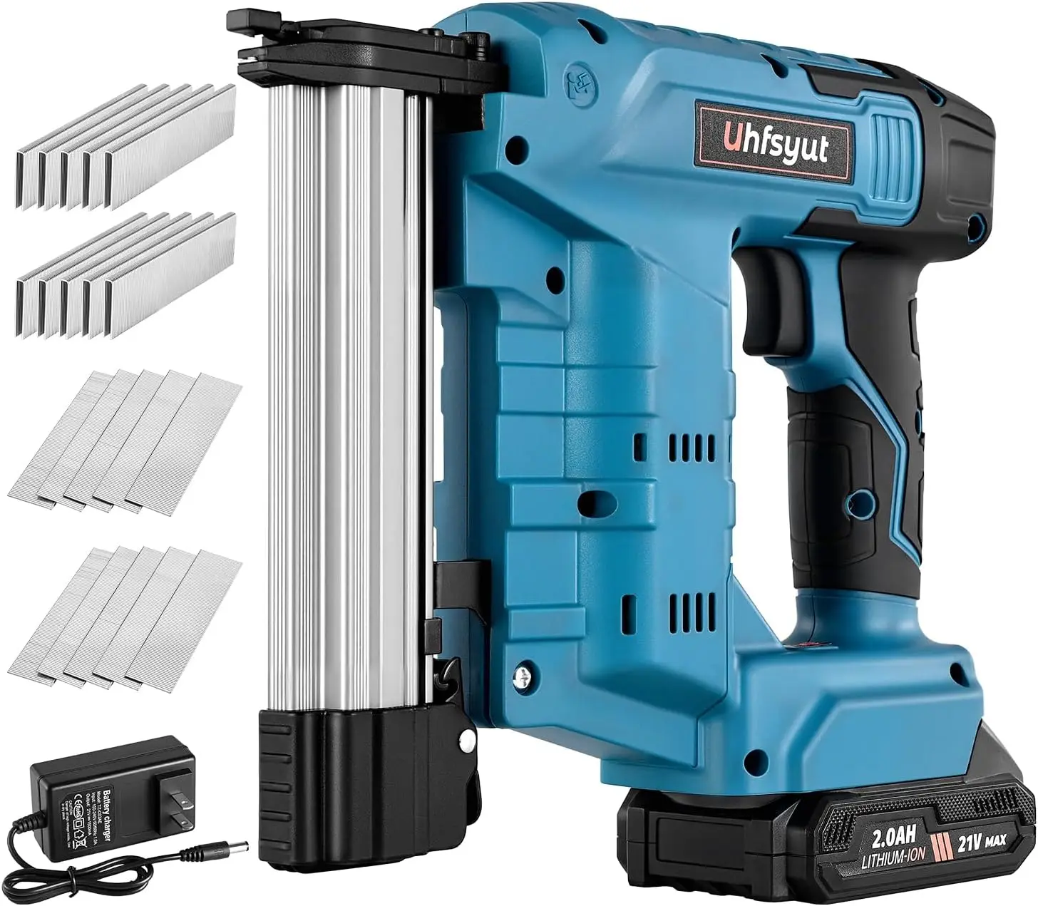 21V Cordless 2-in-1 Brad Nailer and Staple Gun, Dual Fire Modes, Includes 2000 Fasteners, Battery Charger, and Battery, for Carpentry DIY Projects (Complete Electric Set)