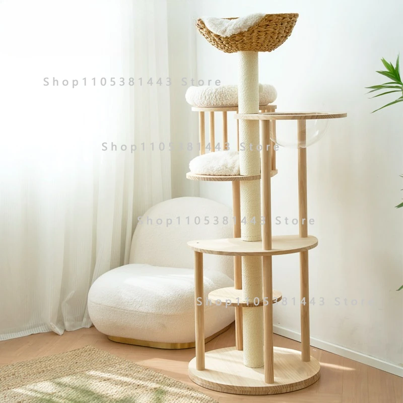 Freedom Tower Solid Wood Cat Climbing Frame Grinding Claw Integrated Cat Frame Cat Toy Small Apartment Rattan