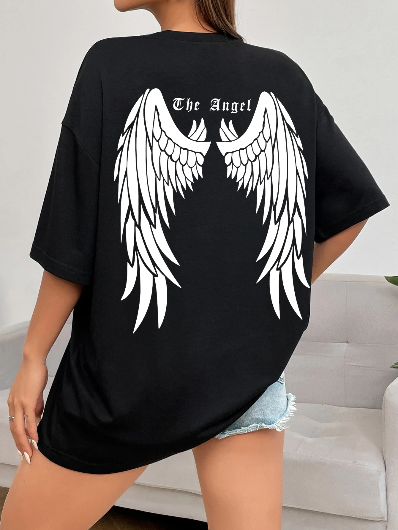 Dark Angel Wing Hot Sale Grafisch Bedrukte T-Shirts Voor Dames Losse Oversized Kleding Hiphop Street Tshirt Katoen Korte Mouwen