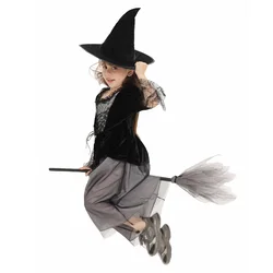 2025 New Arrival Child Halloween Purim Black Sorceress Dress Up Witch Costume For Girls