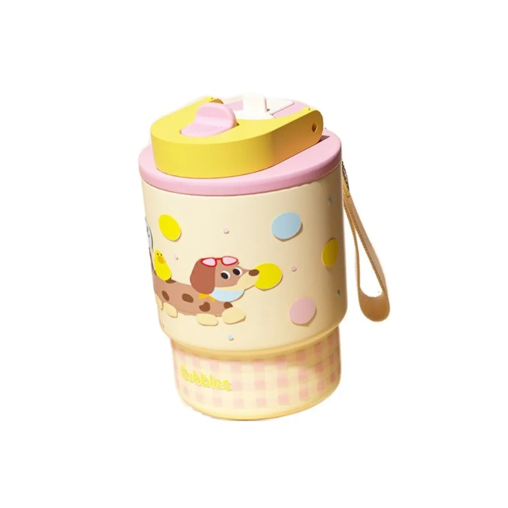 

Portable Cartoon Double Drink Thermos Cup Vacuum Insulated with Straw Car Water Cup Leak Proof Stainless Steel Coffee Cup Office