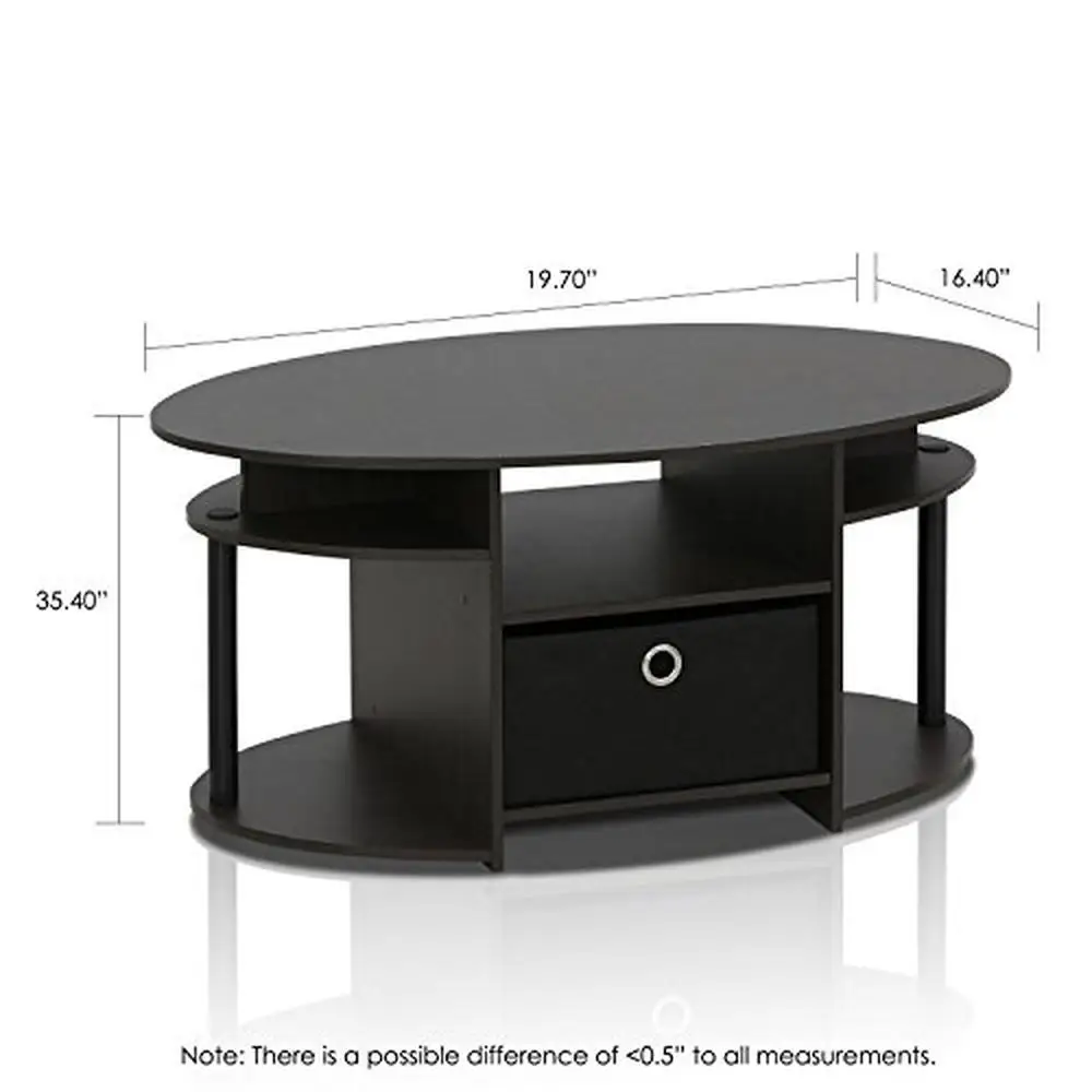 Oval Coffee Table with Built-in Shelves and Bin Simple Design E1 Grade Composite Wood Fits Any Room and Budget Walnut Color Easy image 2