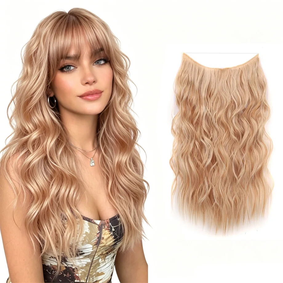 

Wire Hair Extensions Synthetic Hair 22 inch Highlight to Chestnut Invisible Transparent Remy Fish Line Hair Extensions for Women