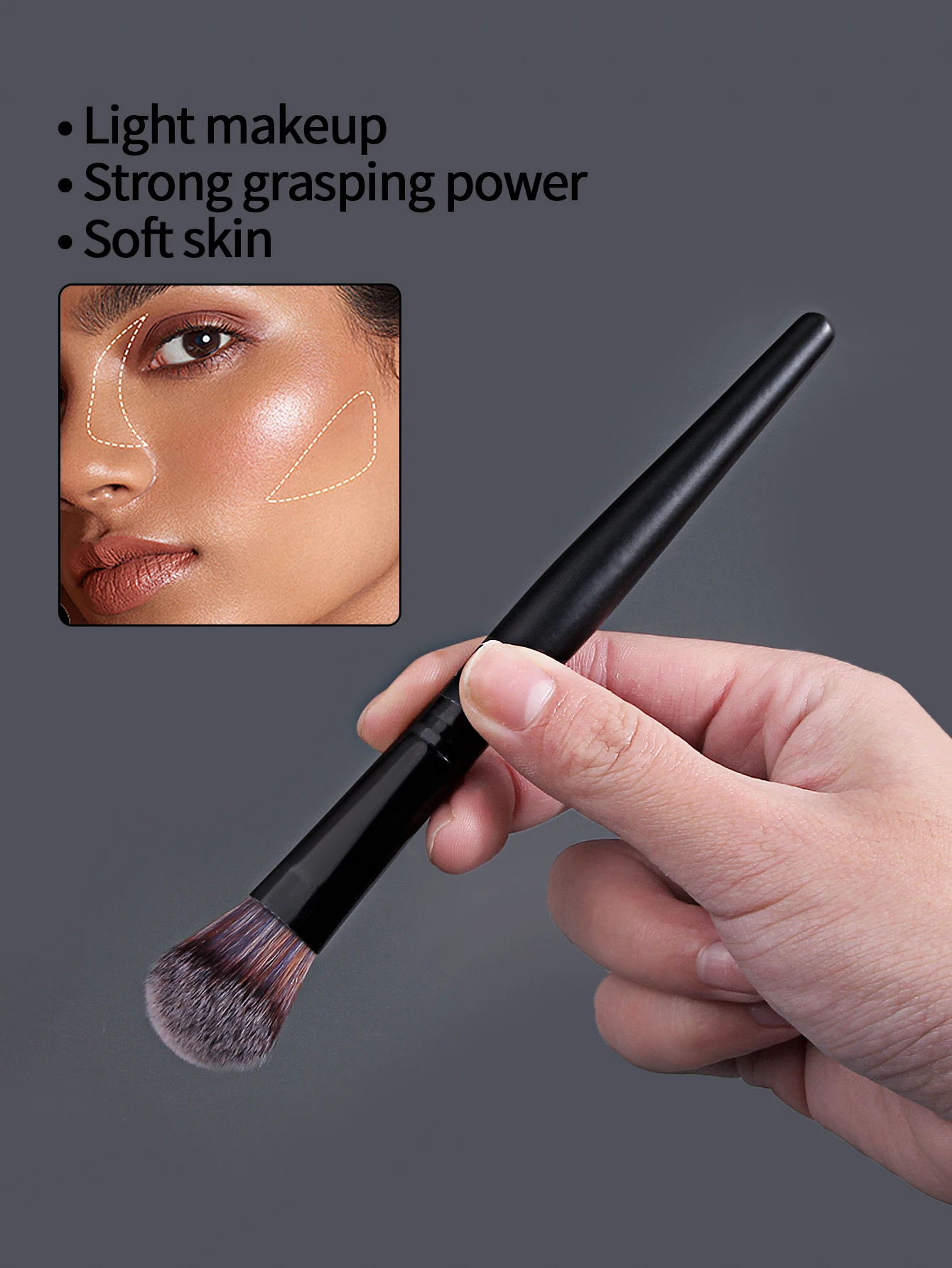 1 piece soft portable wooden handle loose powder blush setting brush, multi-functional facial makeup brush, beauty tool