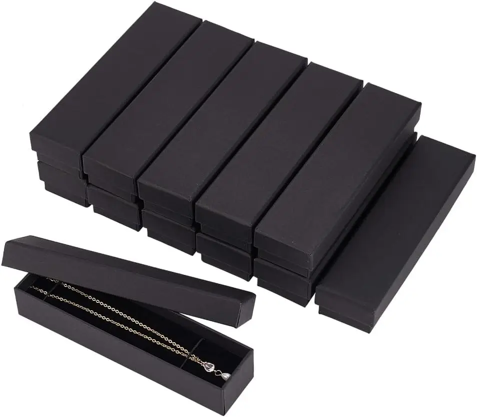 

12 Pack Black Necklace Cardboard Jewellery Box 7x1.7x1.3 Kraft Paper Box Long Jewellery Gift Box with Sponge for Necklac