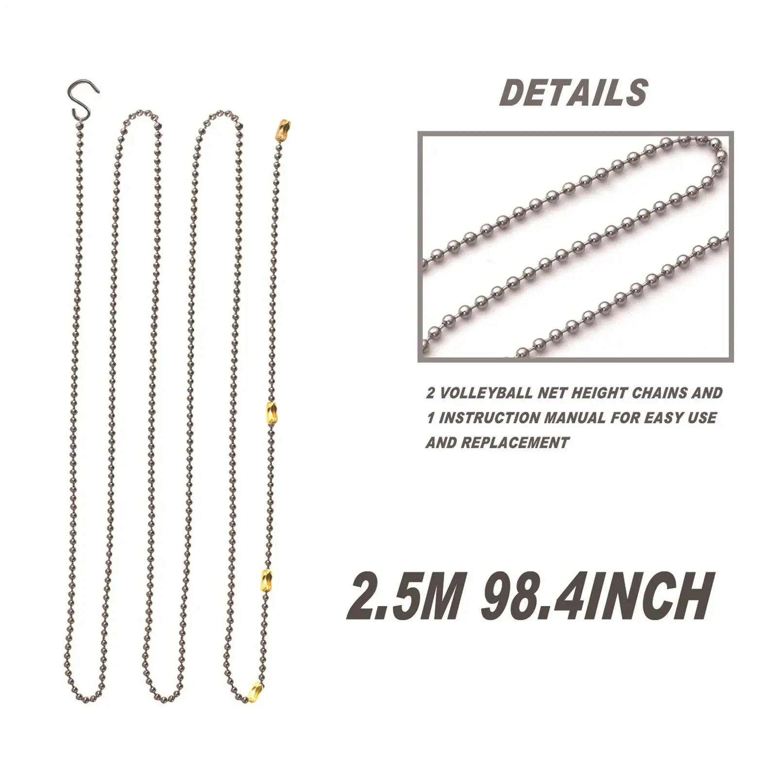 Outdoor Copper Volleyball Net Chain Adjustable Height Measurement Tool for Team Sports Training and Referee Instruction