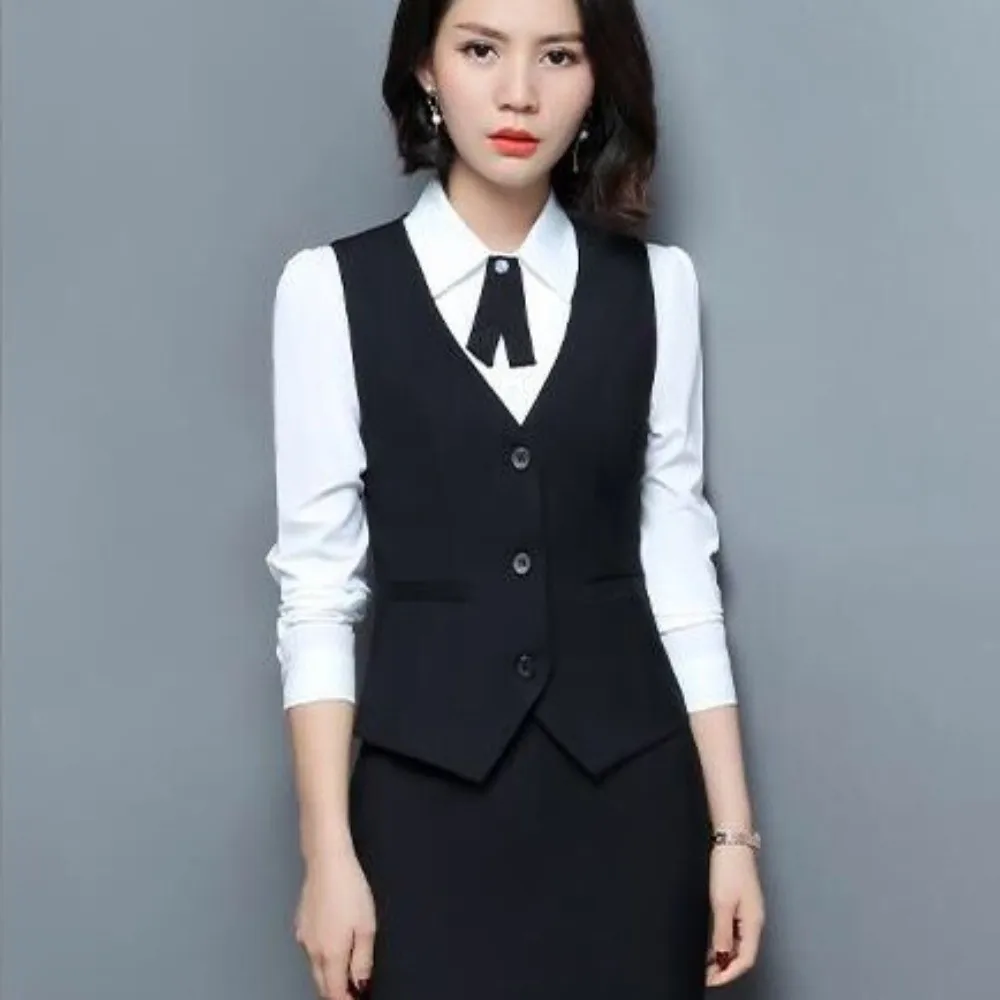 

Elegant OL Fashion Business Vest Coat Plus Size Solid Color Formal Office Ladies Vest V Neck Sleeveless Work Wear Uniforms Girls