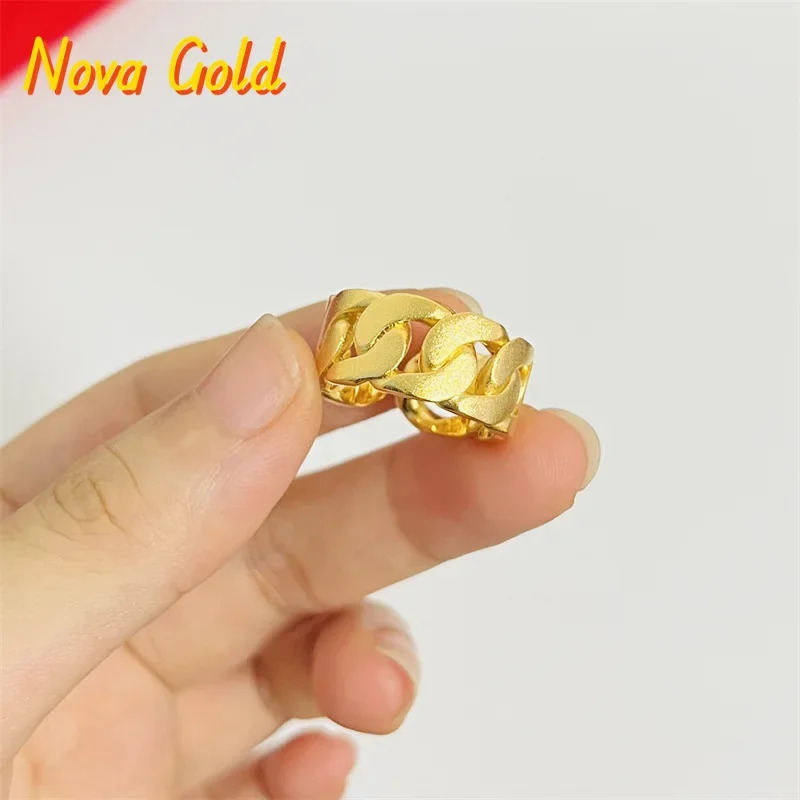 

NovaGlod 9999 24K Real Gold Men's Cuban Ring Matte Chain Open Ring Fashion Trendy Jewelry