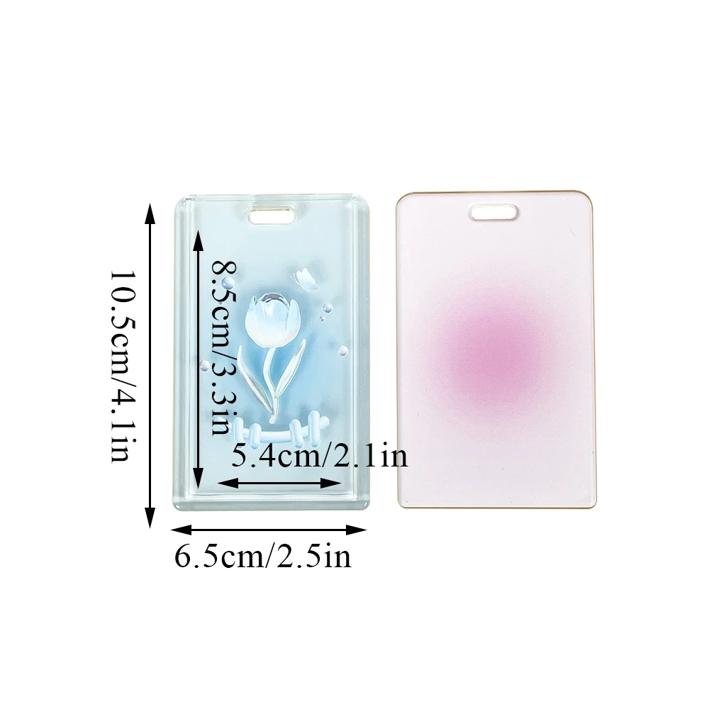 Cartoon Tulip Photocard Holder Flower Keychain Transparent InsStudents Card Protectors Lanyard Card Case Acrylic Card Holder