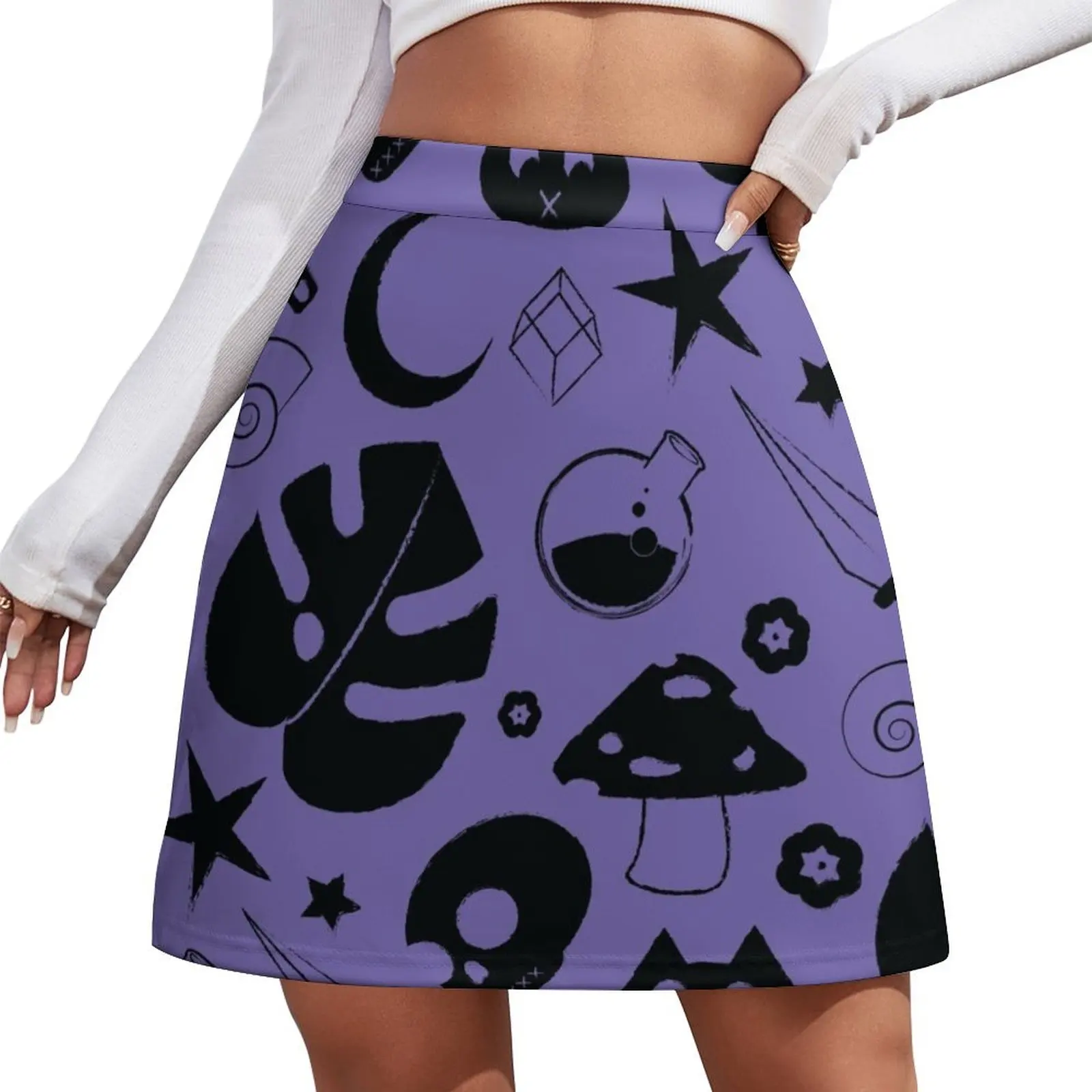 

Purple Tropical Goth Pattern Mini Skirt Sexy mini skirt night club outfits Woman skirt
